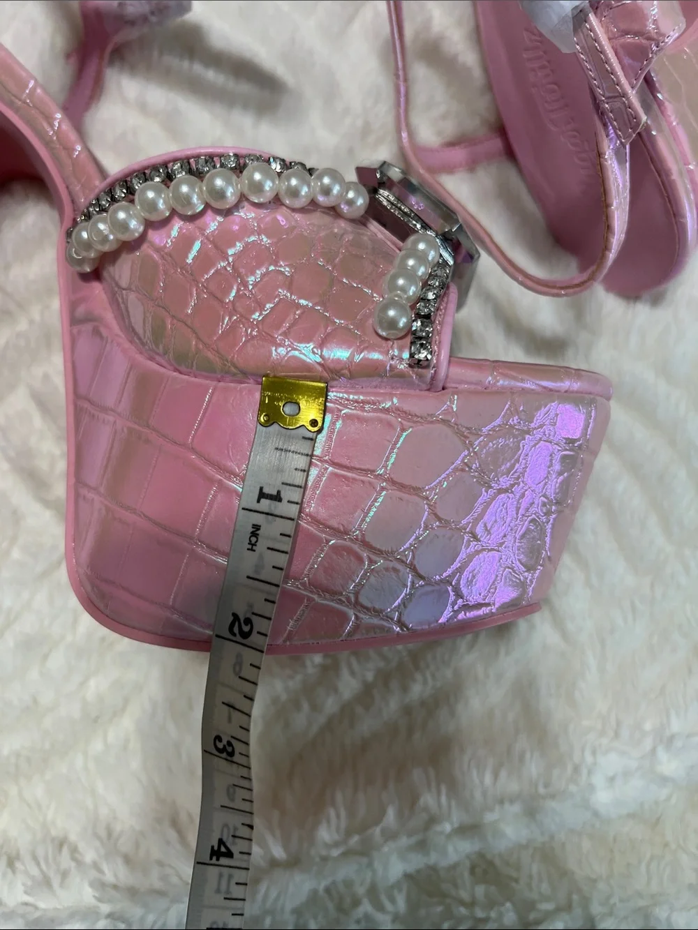 NIB Sugar Thrillz Pink Platform Heels Iridescent Gem 6” Sz 9